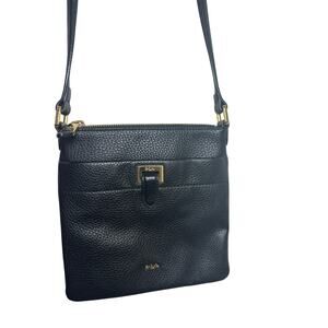 Lauren Ralph Lauren Pebble Leather Black Crossbody Bag Gold Initial Hardware